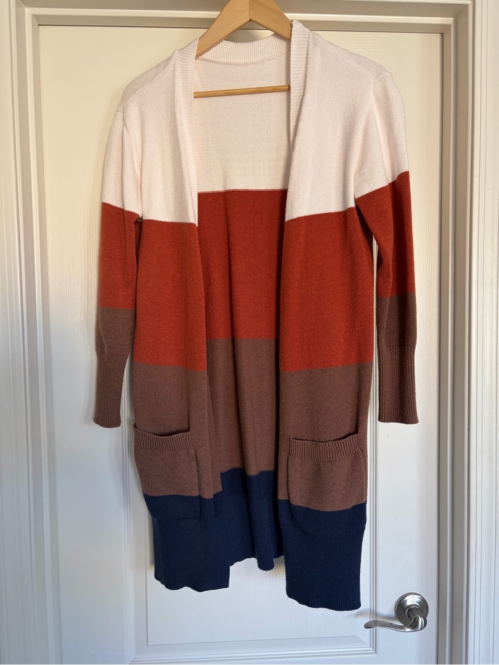 Women’s Colorblock Open-Front Long Cardigan Sweater